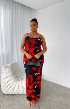 Same Heart Mesh Maxi Dress Red Hibiscus | Flowy Summer Dress for Women -White Fox Sales SAME HEART MESH MAXI DRESS 230321 04