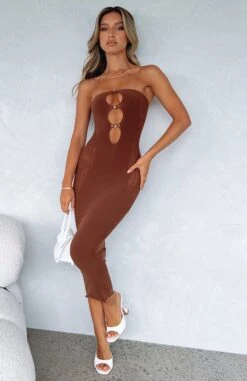 Your Peace Midi Dress Chocolate - Elegant Strapless Dresses for Women
