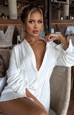 Feels Like A Holiday Shirt Dress White - Stylish Day Dress for Women -White Fox Sales trsha2