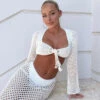 I Was Here Long Sleeve Crochet Crop Top - Off White Resort Wear -White Fox Sales vsdbsfb